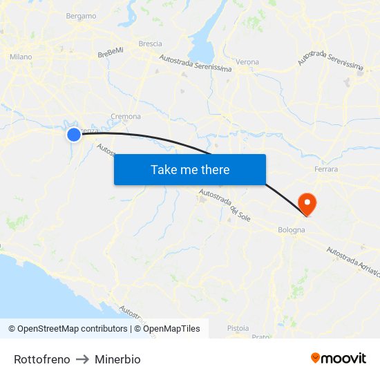 Rottofreno to Minerbio map