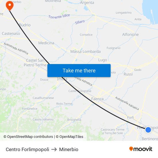 Centro Forlimpopoli to Minerbio map