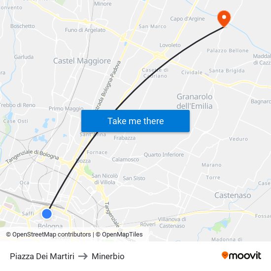 Piazza Dei Martiri to Minerbio map