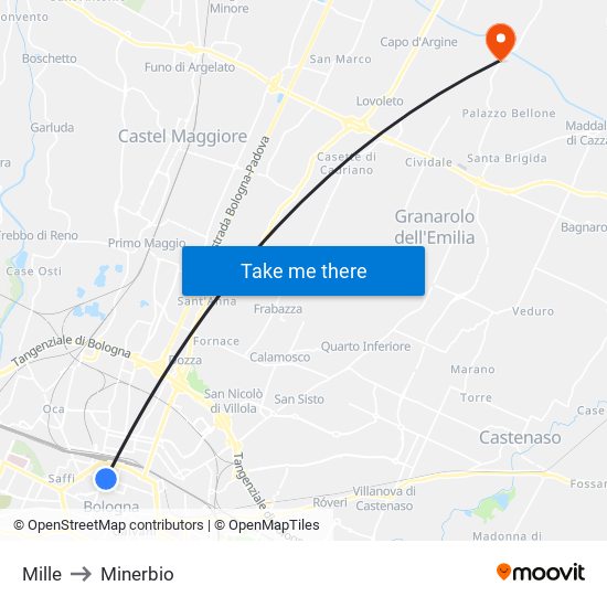 Mille to Minerbio map