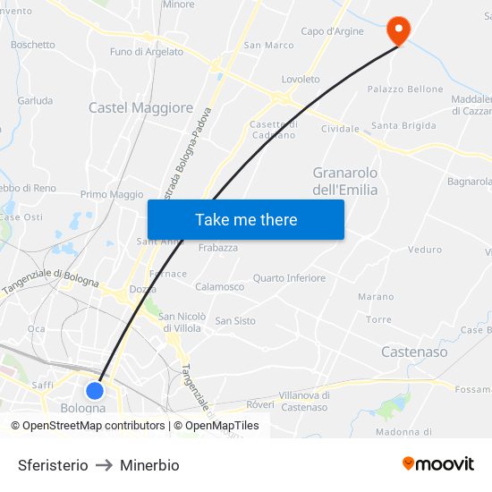 Sferisterio to Minerbio map
