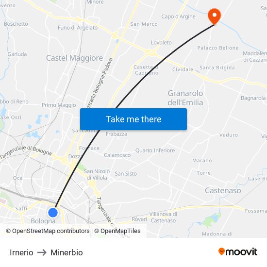 Irnerio to Minerbio map
