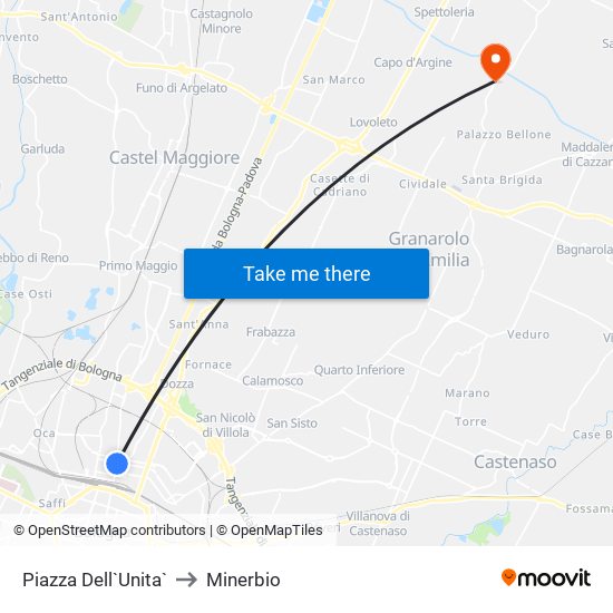 Piazza Dell`Unita` to Minerbio map