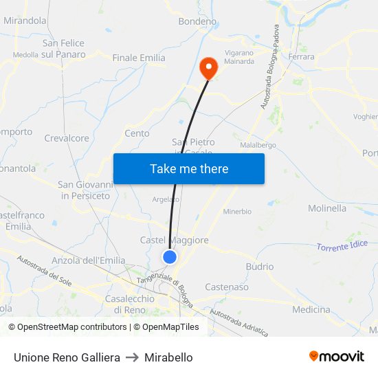 Unione Reno Galliera to Mirabello map