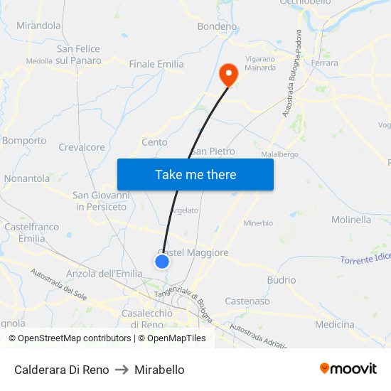 Calderara Di Reno to Mirabello map