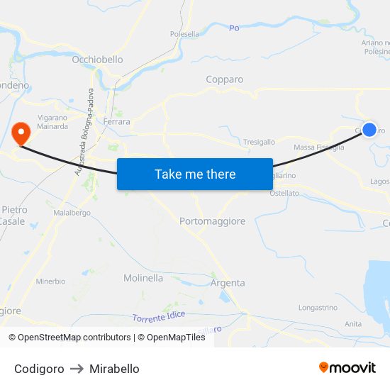 Codigoro to Mirabello map