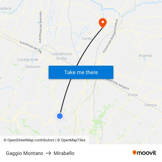 Gaggio Montano to Mirabello map