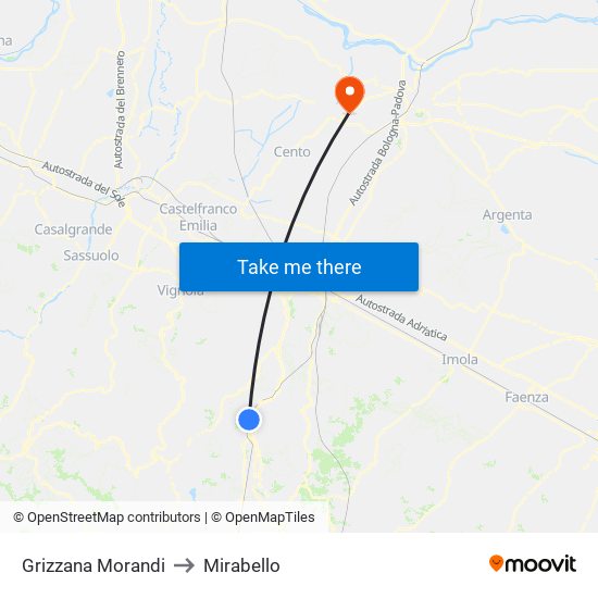 Grizzana Morandi to Mirabello map