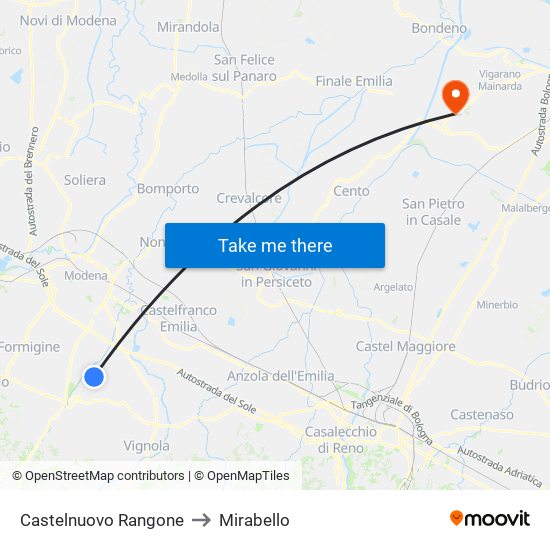 Castelnuovo Rangone to Mirabello map