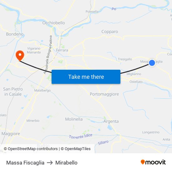 Massa Fiscaglia to Mirabello map