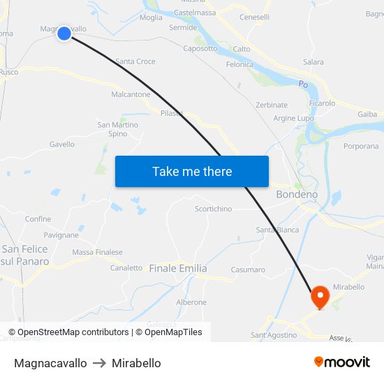 Magnacavallo to Mirabello map