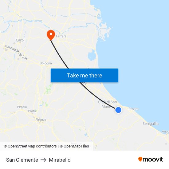 San Clemente to Mirabello map