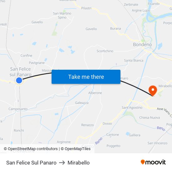 San Felice Sul Panaro to Mirabello map