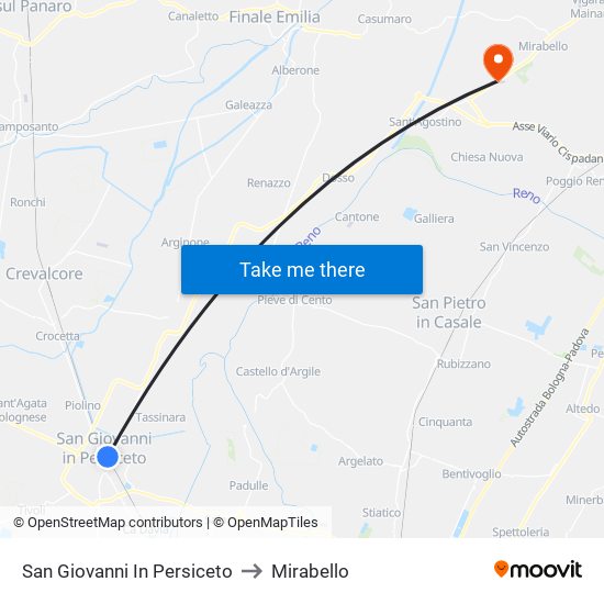 San Giovanni In Persiceto to Mirabello map