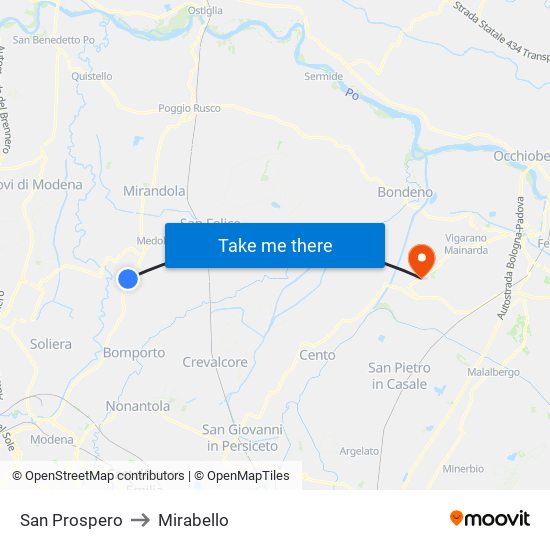San Prospero to Mirabello map