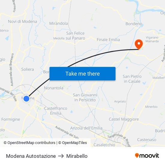 Modena  Autostazione to Mirabello map