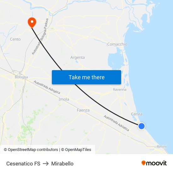 Cesenatico FS to Mirabello map