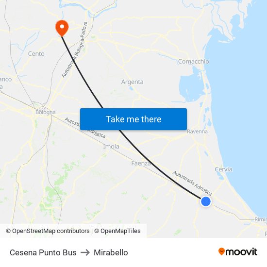 Cesena Punto Bus to Mirabello map