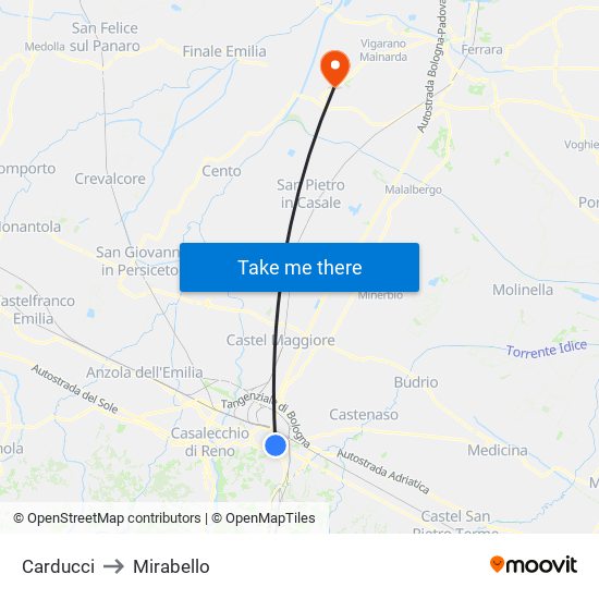 Carducci to Mirabello map