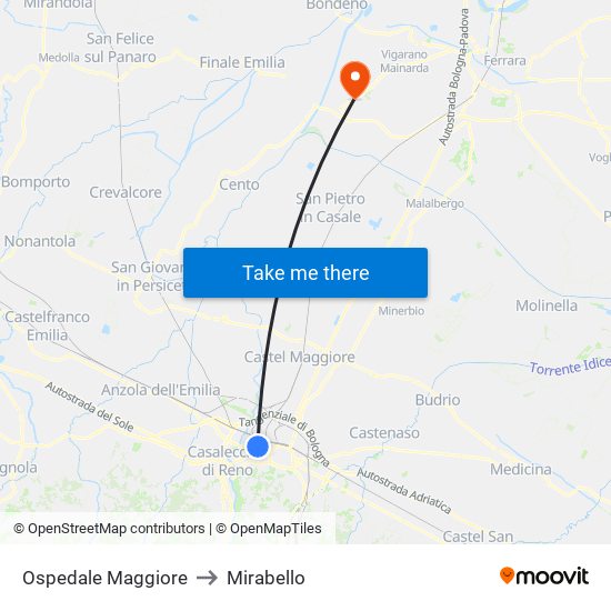 Ospedale Maggiore to Mirabello map