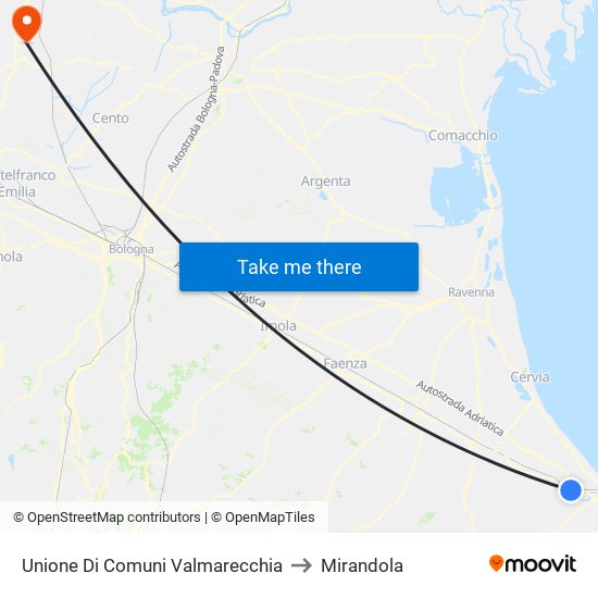 Unione Di Comuni Valmarecchia to Mirandola map
