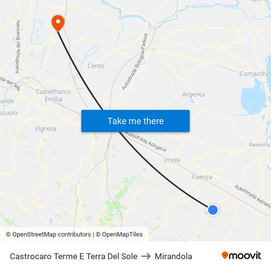 Castrocaro Terme E Terra Del Sole to Mirandola map