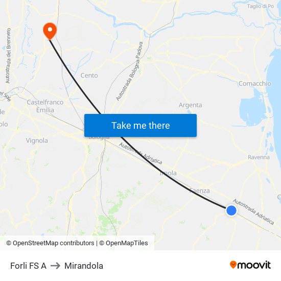 Forli FS A to Mirandola map