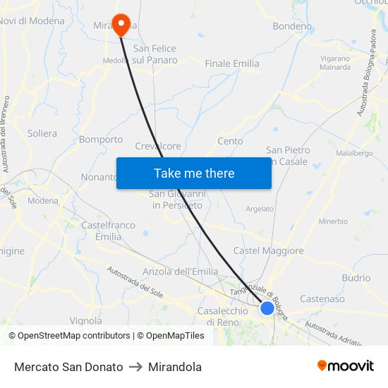 Mercato San Donato to Mirandola map