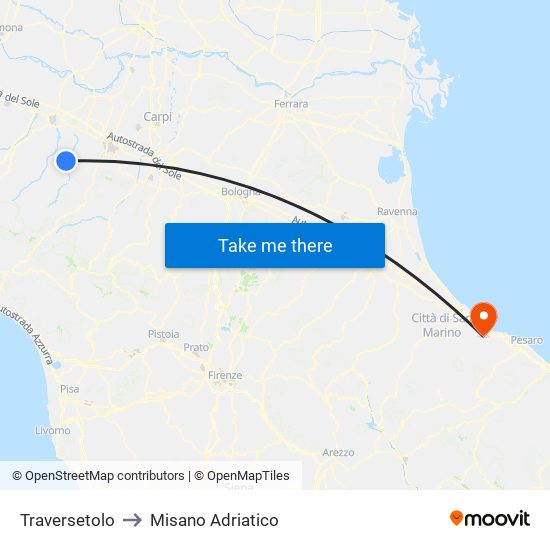 Traversetolo to Misano Adriatico map