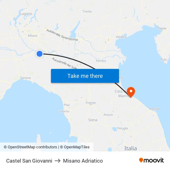 Castel San Giovanni to Misano Adriatico map