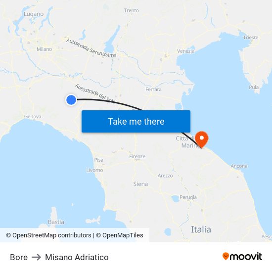 Bore to Misano Adriatico map