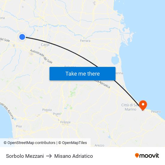 Sorbolo Mezzani to Misano Adriatico map