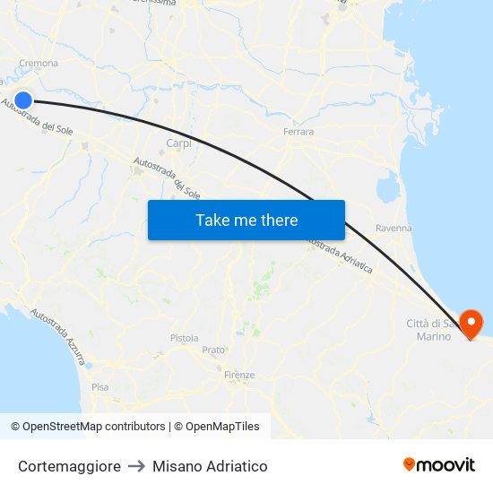 Cortemaggiore to Misano Adriatico map