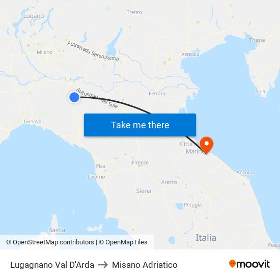Lugagnano Val D'Arda to Misano Adriatico map