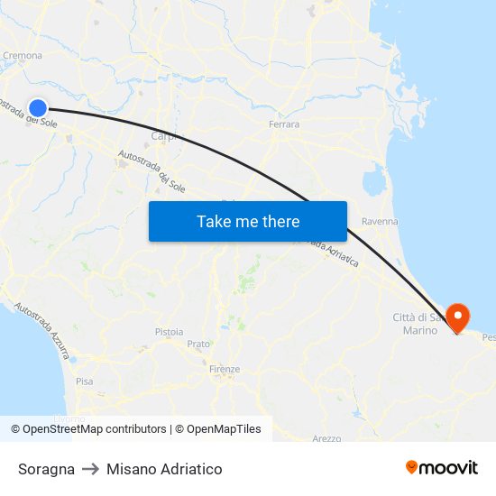 Soragna to Misano Adriatico map