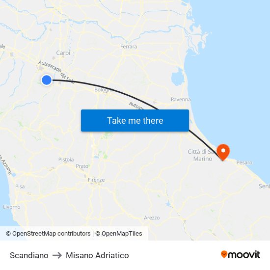 Scandiano to Misano Adriatico map