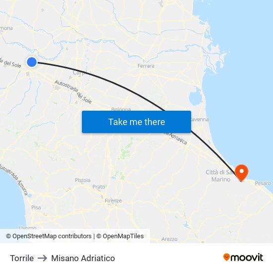 Torrile to Misano Adriatico map