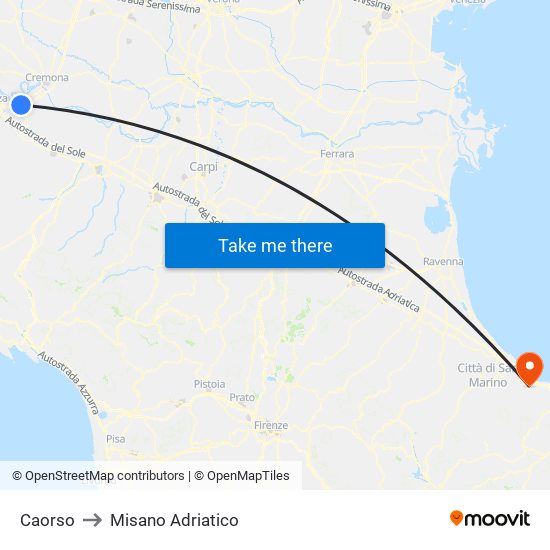 Caorso to Misano Adriatico map