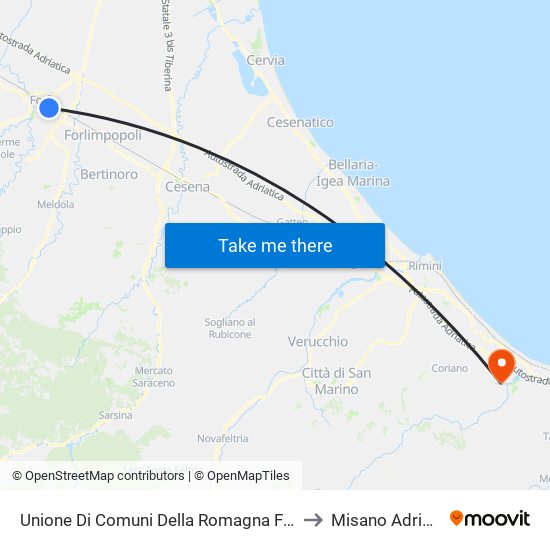 Unione Di Comuni Della Romagna Forlivese to Misano Adriatico map