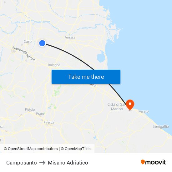 Camposanto to Misano Adriatico map