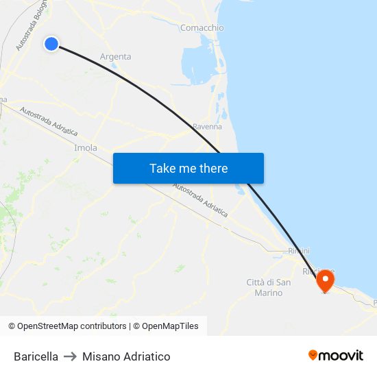 Baricella to Misano Adriatico map