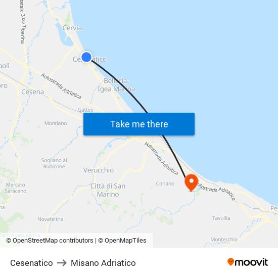 Cesenatico to Misano Adriatico map