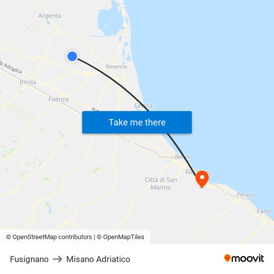 Fusignano to Misano Adriatico map
