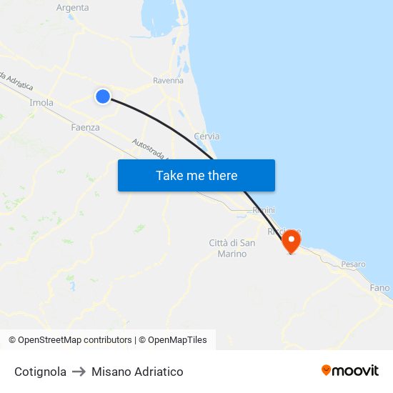 Cotignola to Misano Adriatico map