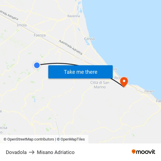 Dovadola to Misano Adriatico map