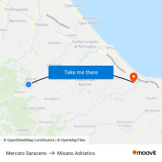 Mercato Saraceno to Misano Adriatico map