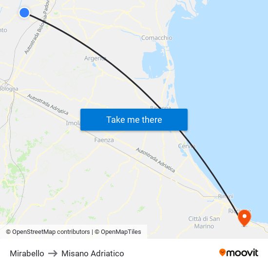 Mirabello to Misano Adriatico map