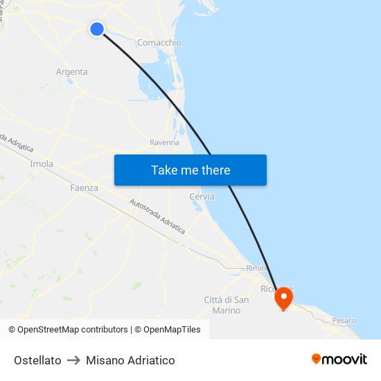 Ostellato to Misano Adriatico map