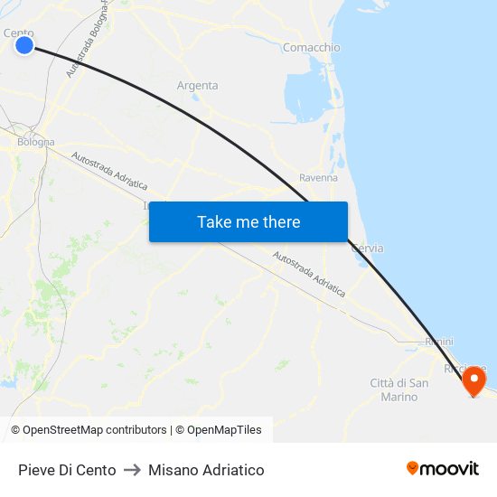 Pieve Di Cento to Misano Adriatico map