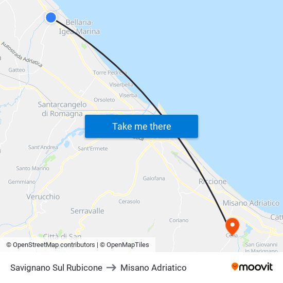 Savignano Sul Rubicone to Misano Adriatico map